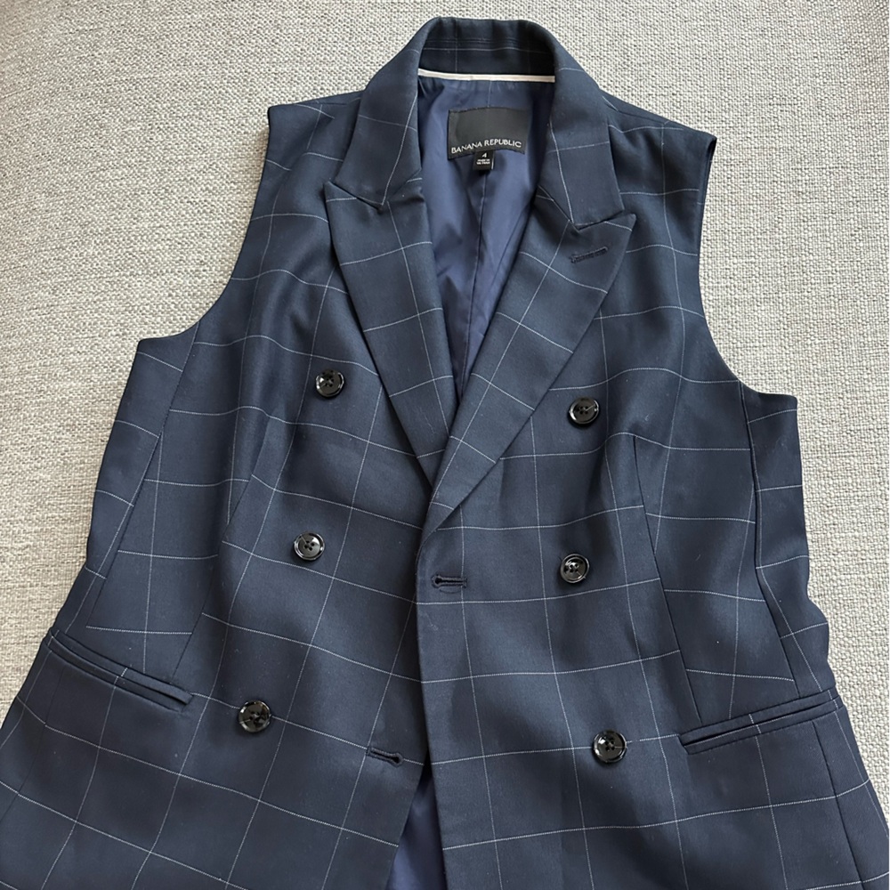 Banana Republic Navy Checkered Vest